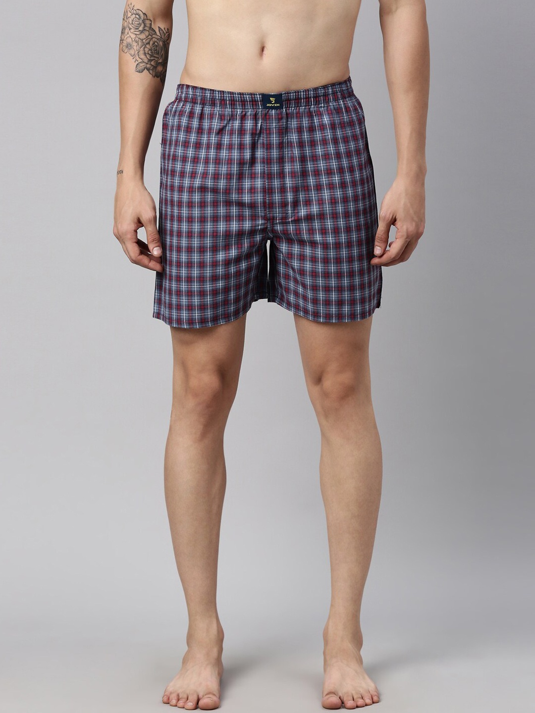 

Joven Men Blue & Red Checked Pure Cotton Boxers