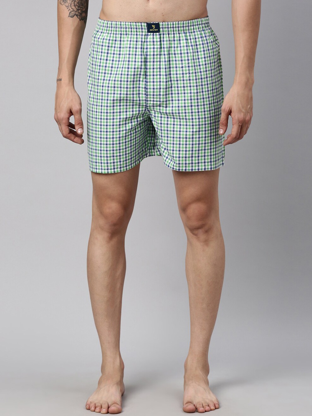 

Joven Men Lime Green Checked Pure Cotton Boxers