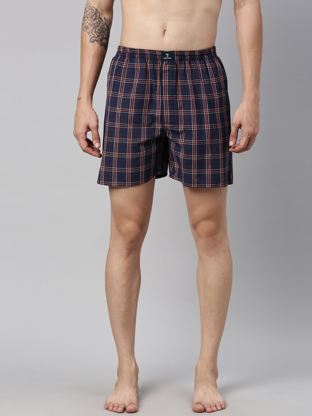 

Joven Men Blue & White Checked Pure Combed Cotton Boxers JB-140