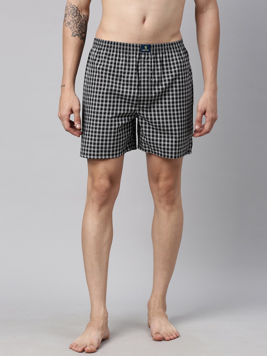 

Joven Men Black & White Checked Pure Cotton Boxer