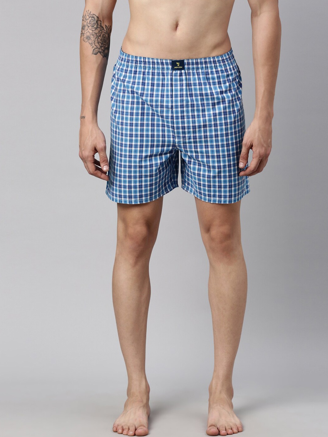 

Joven Men Blue & White Checked Pure Combed Cotton Boxers JB-138