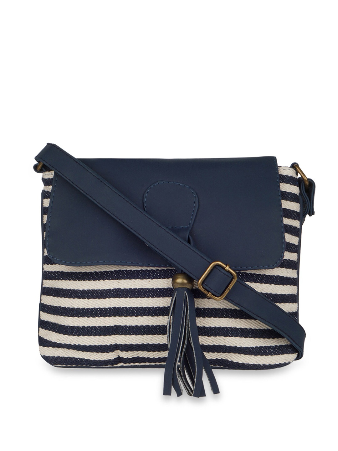 

Kanvas Katha Multicoloured Striped Structured Sling Bag with Tasselled, Multi