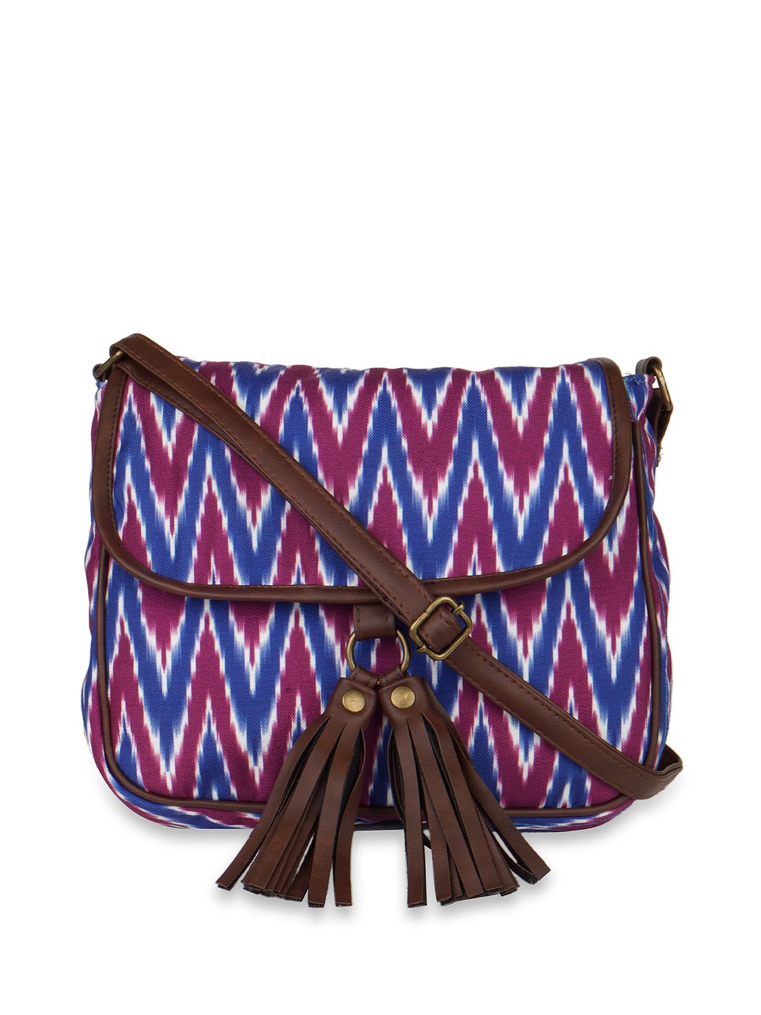 

Kanvas Katha Multicoloured Printed Shopper Sling Bag with Fringed, Multi