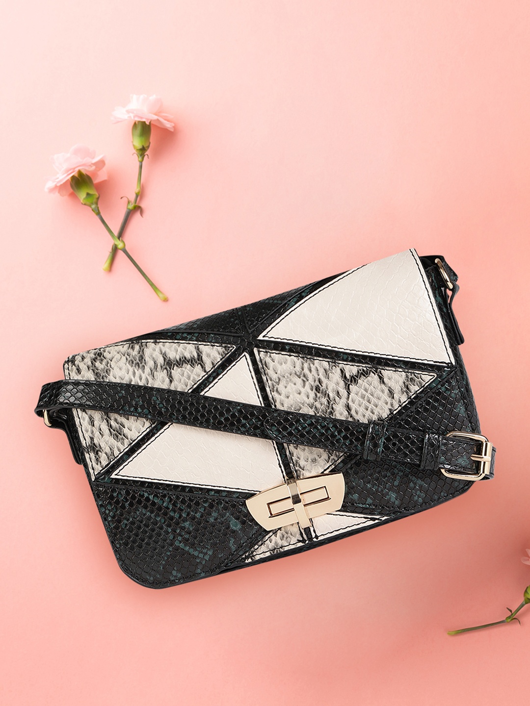 

Accessorize London Women's Faux Leather Patchwork Snake Sling Bag, Off white