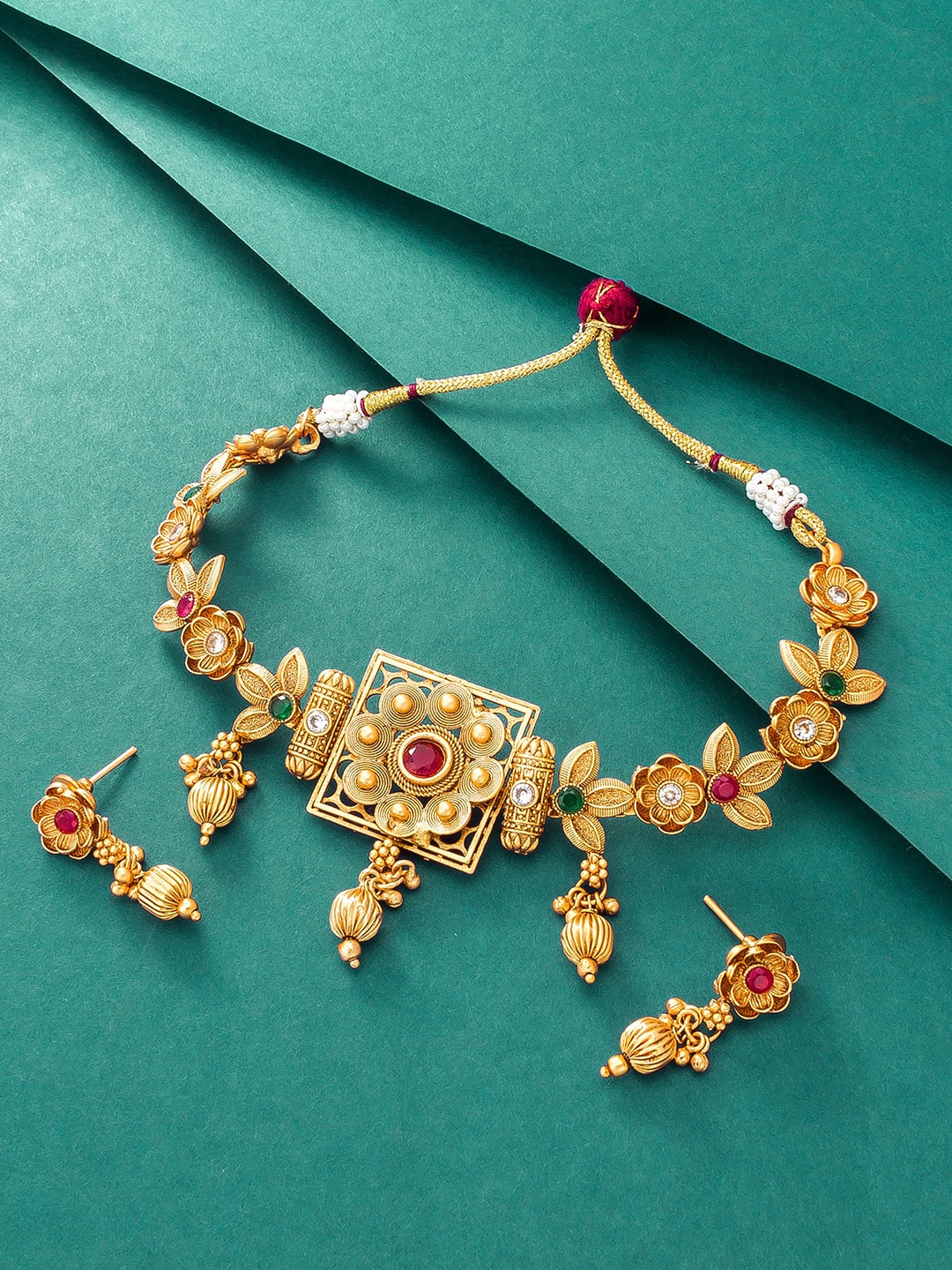 

aadita Gold-Toned & Red Copper Jewelry Set