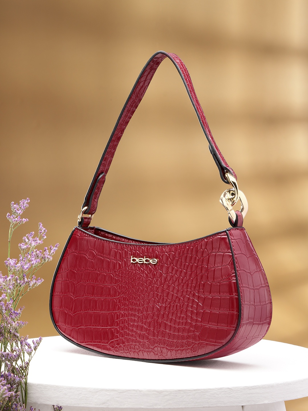 

bebe Women Maroon Textured Structured Shoulder Bag