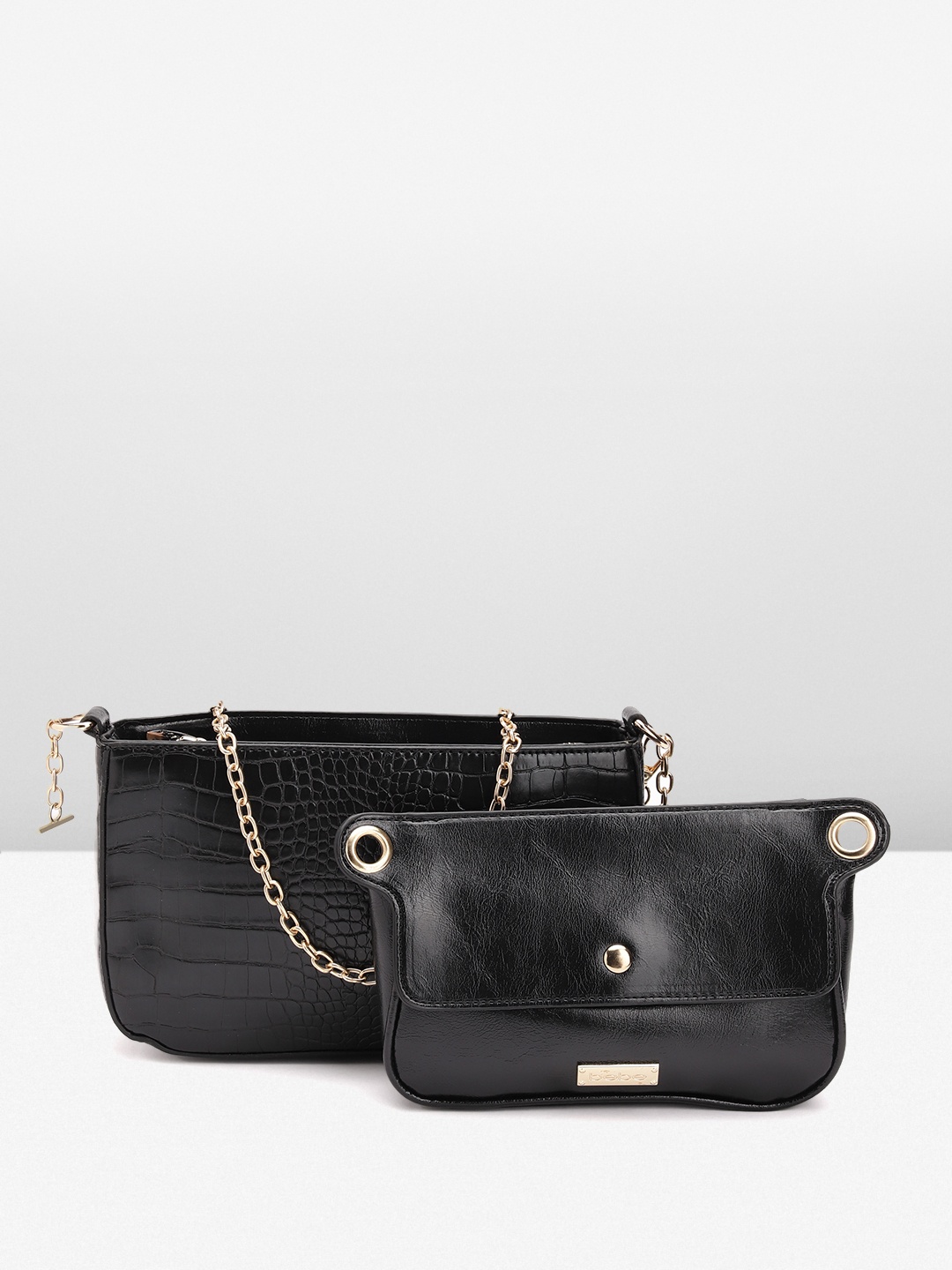 

bebe Women Black Animal Textured Structured Sling Bag