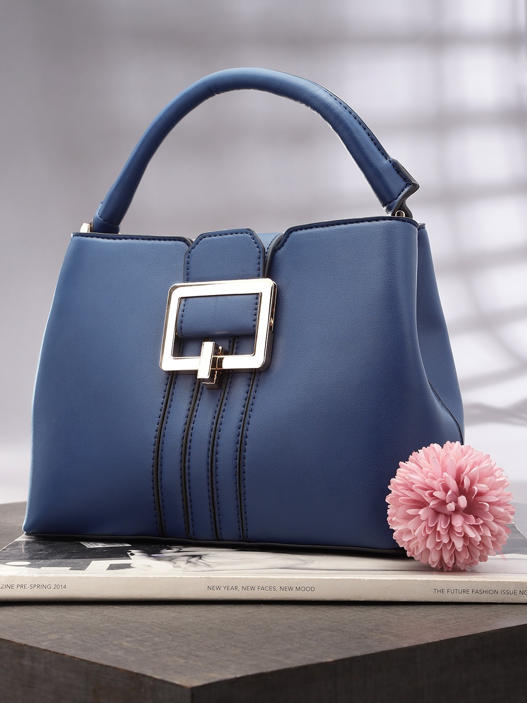 

bebe Women Navy Blue Solid Structured Handheld Bag