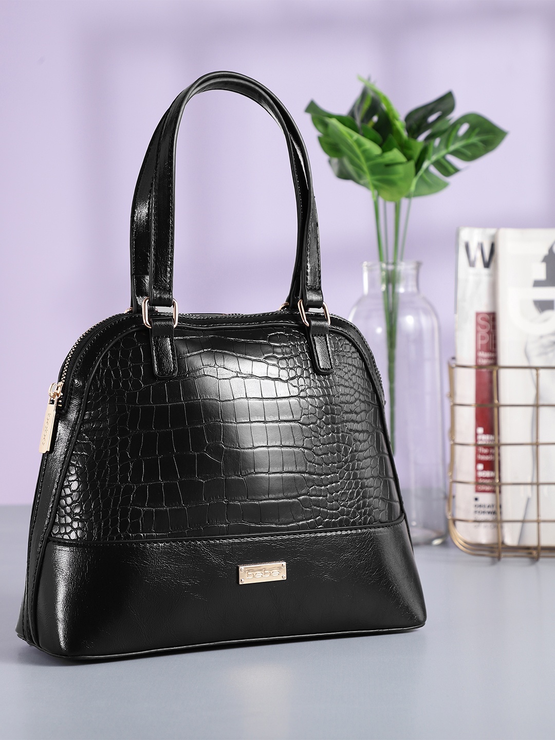 

bebe Women Black Animal Textured Structured Shoulder Bag