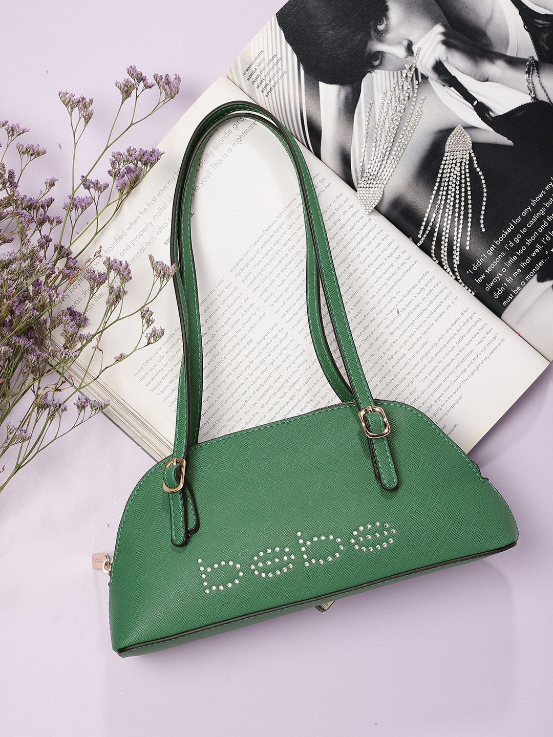 

bebe Women Green Embellished Structured Shoulder Bag