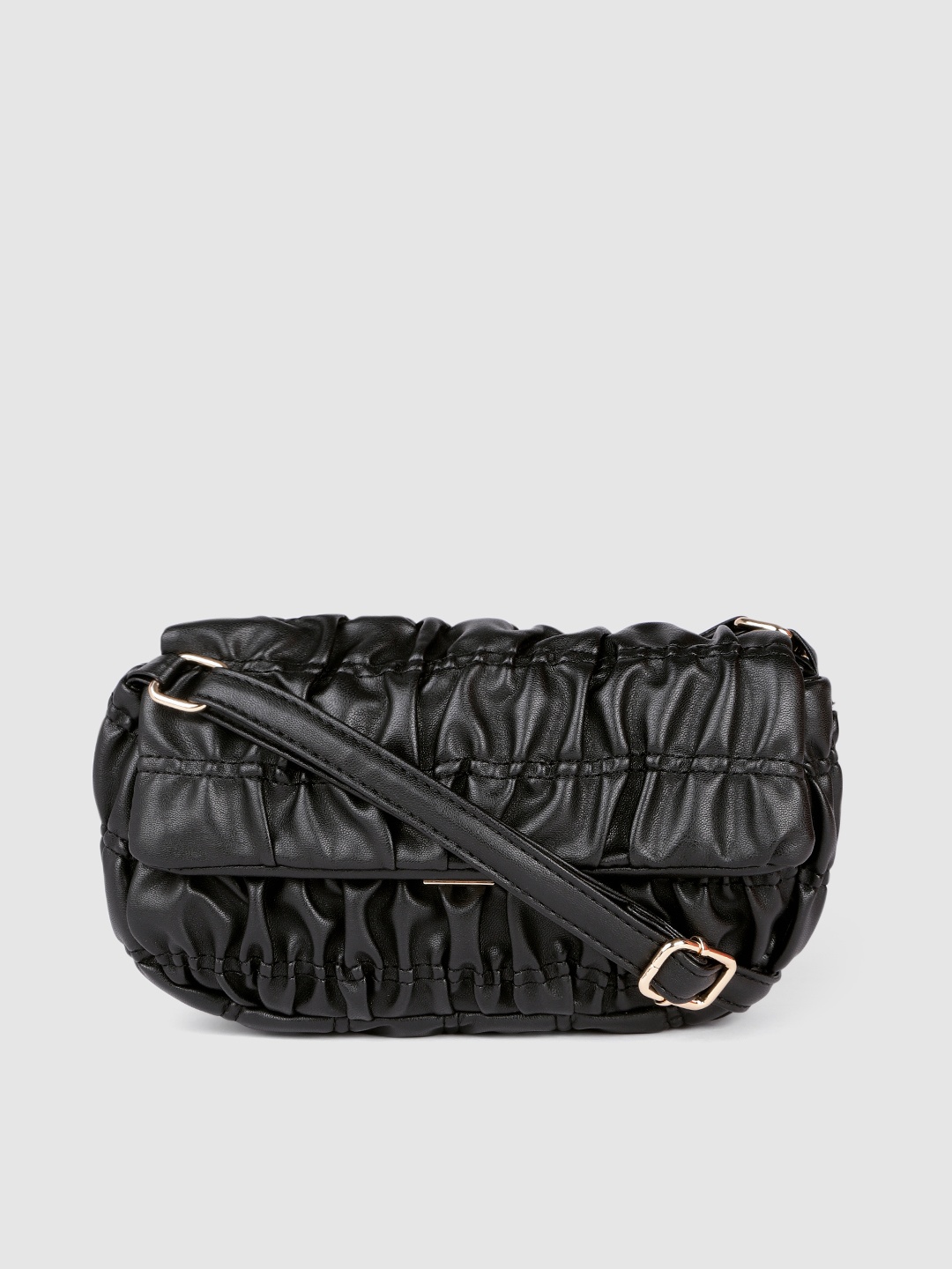 

bebe Black Pleated Self Design Regular Structured Sling Bag