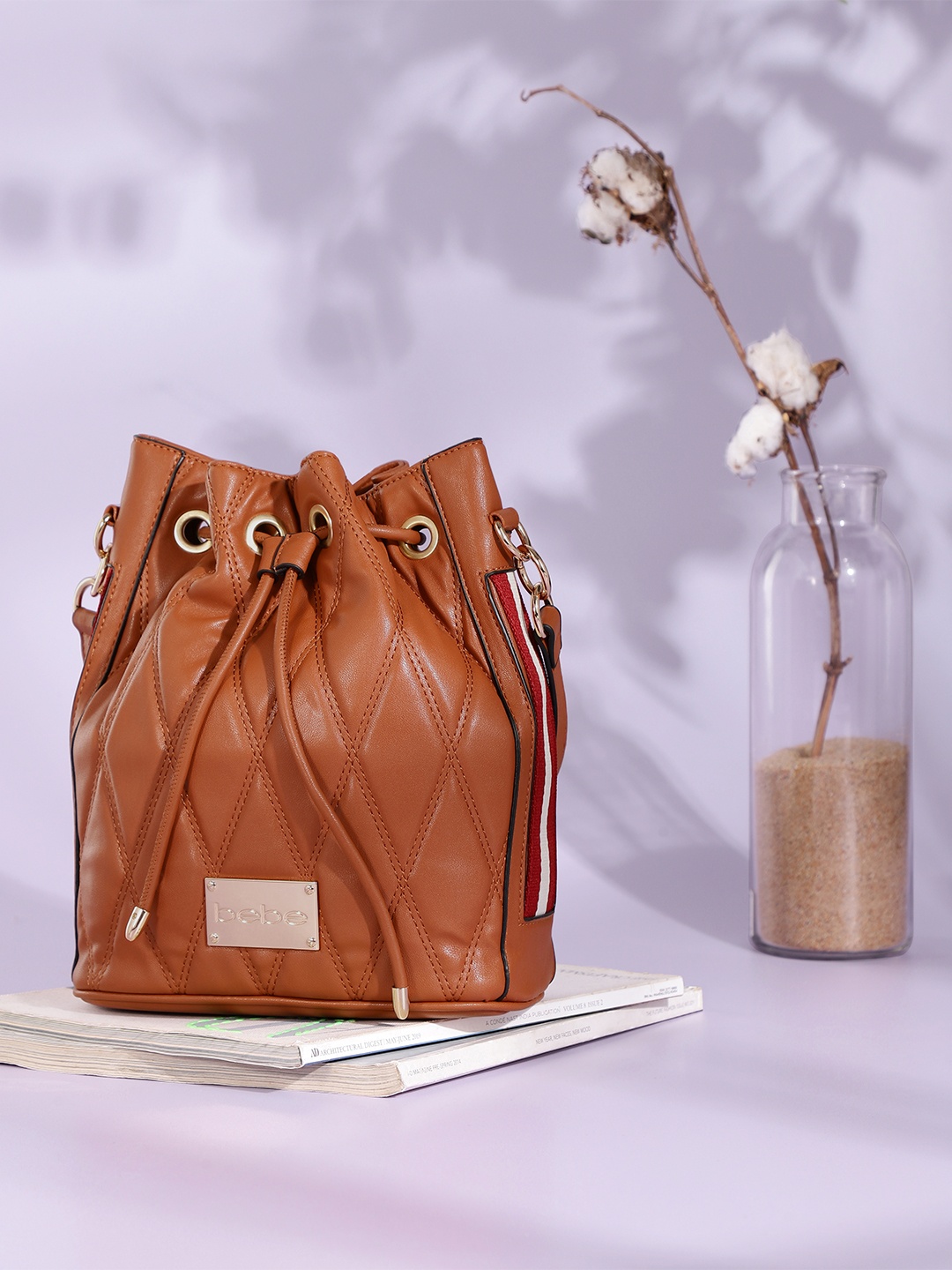 

bebe Women Tan Brown Structured Shoulder Bag