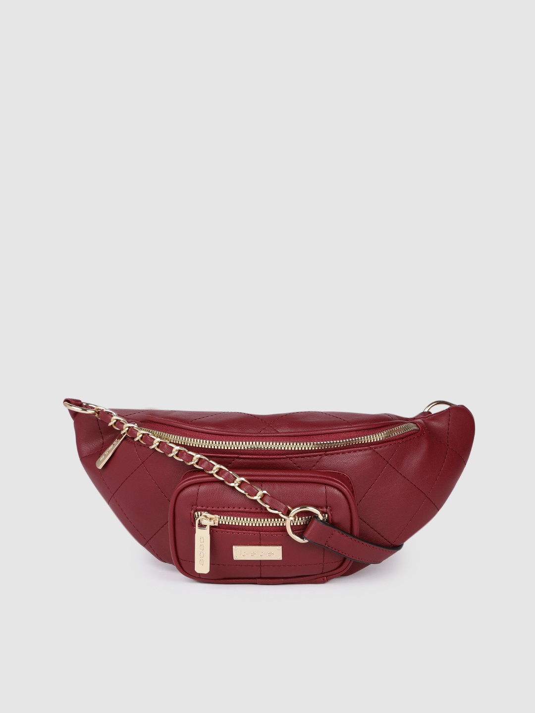 

bebe Maroon Textured Bowling Sling Bag with Quilted Detail