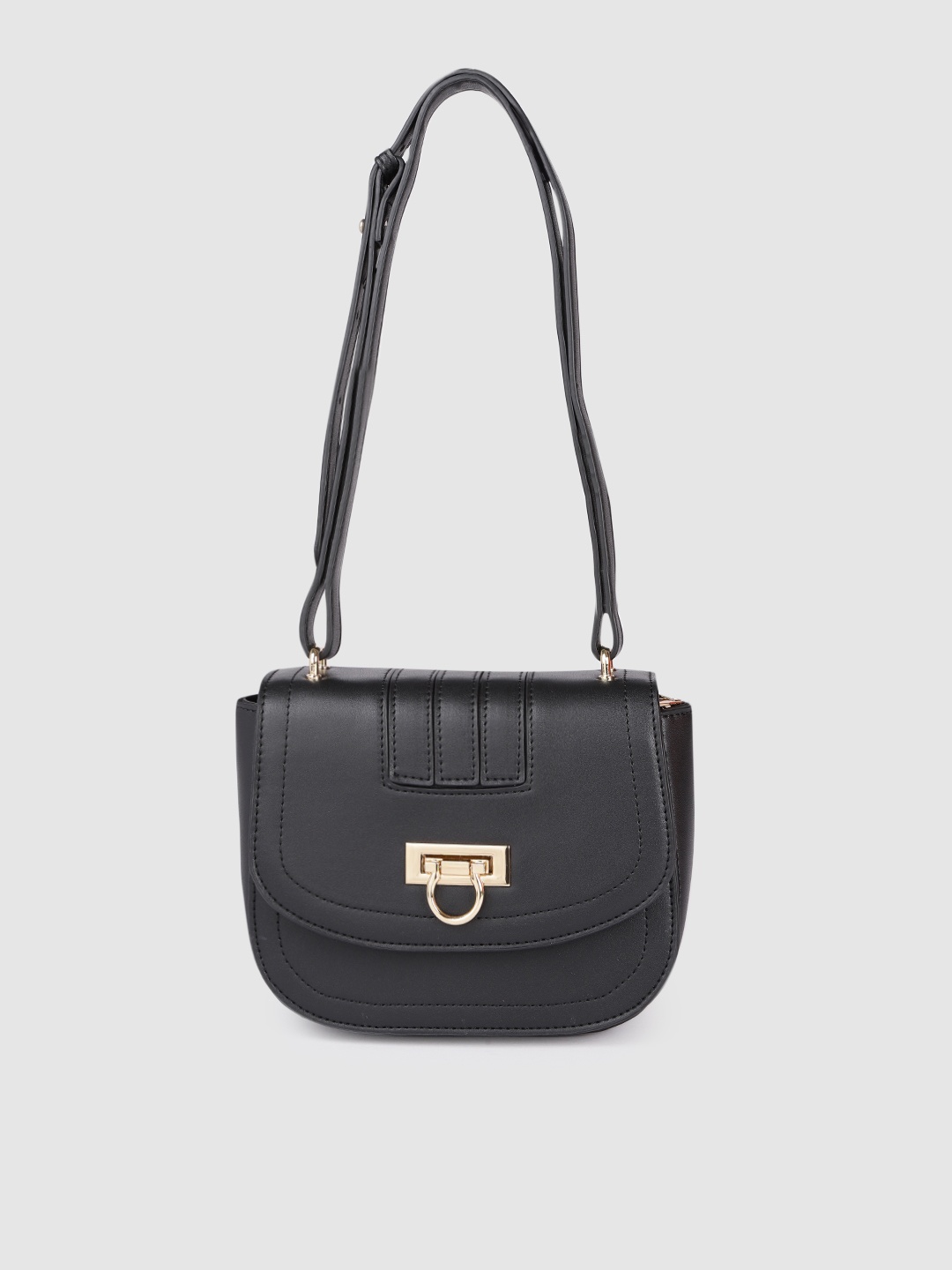 

bebe Black Solid Regular Structured Sling Bag with Applique Detail