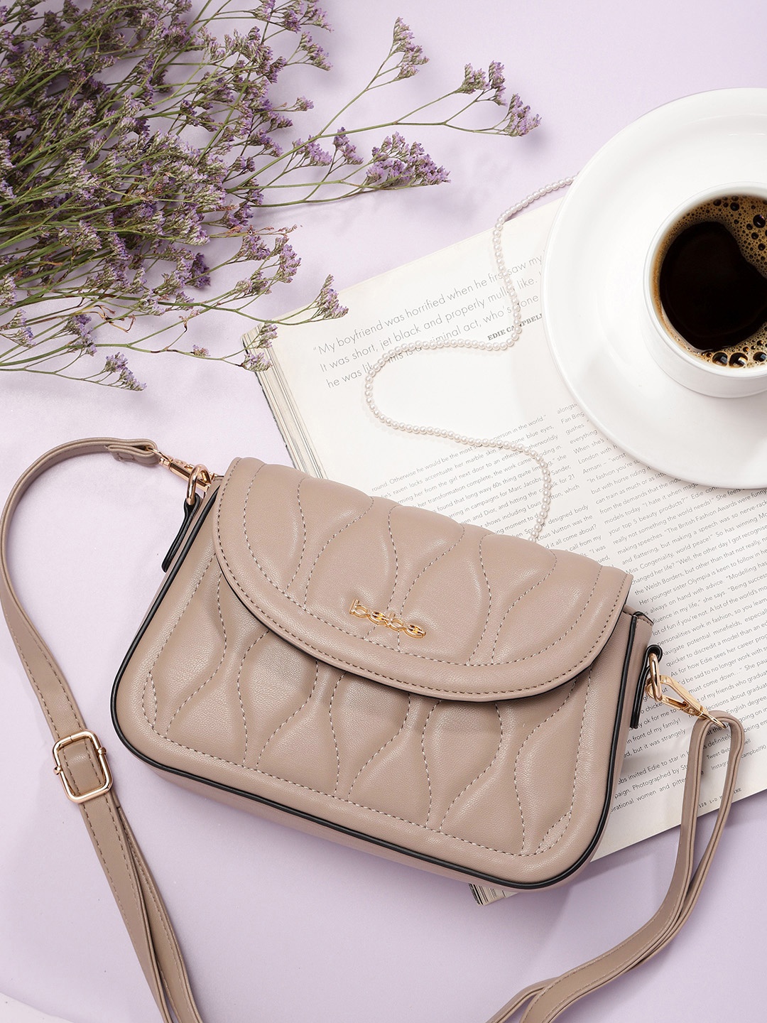 

bebe Lavender Textured Structured Sling Bag with Quilted