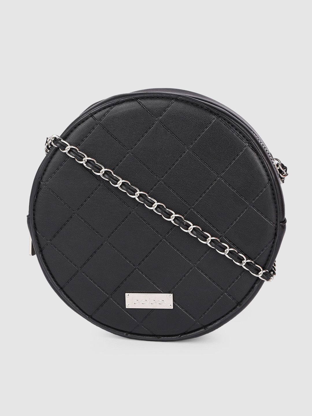 

bebe Black Geometric Textured Bowling Sling Bag