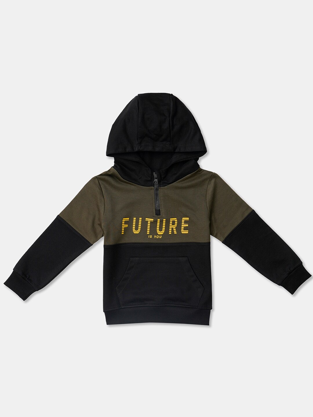 

R&B Boys Olive Green Printed Hooded Sweatshirt