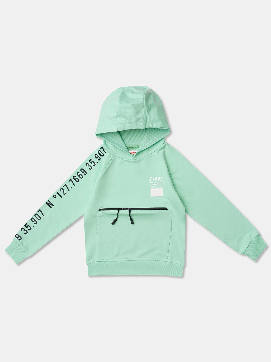 

R&B Boys Green Printed Hooded Sweatshirt