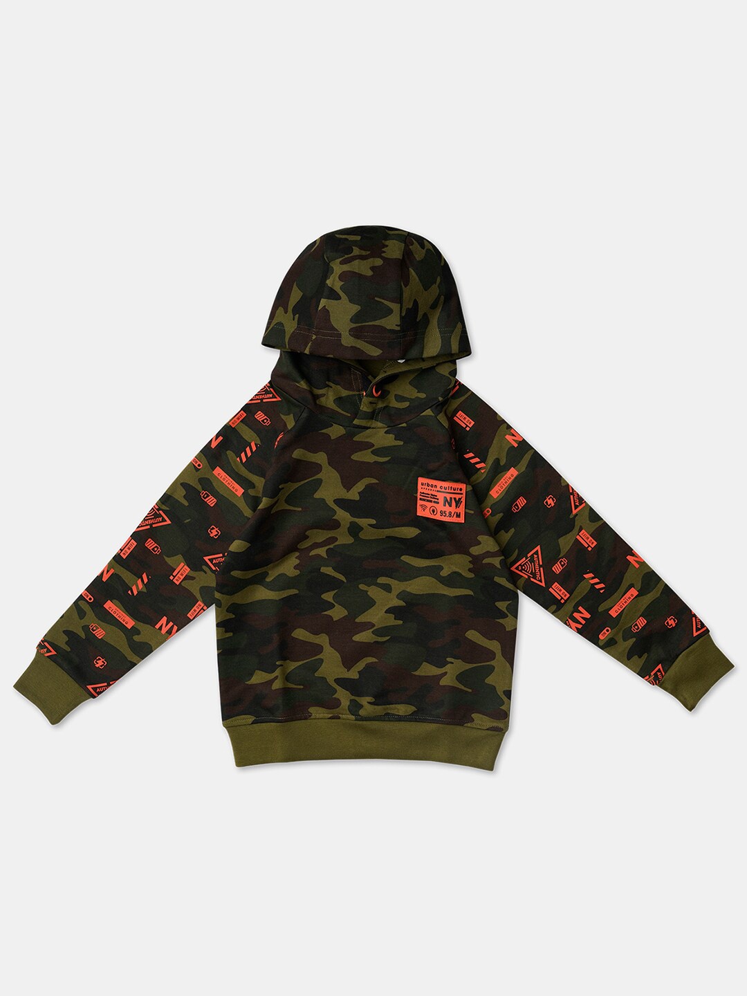 

R&B Boys Green Printed Hooded Sweatshirt