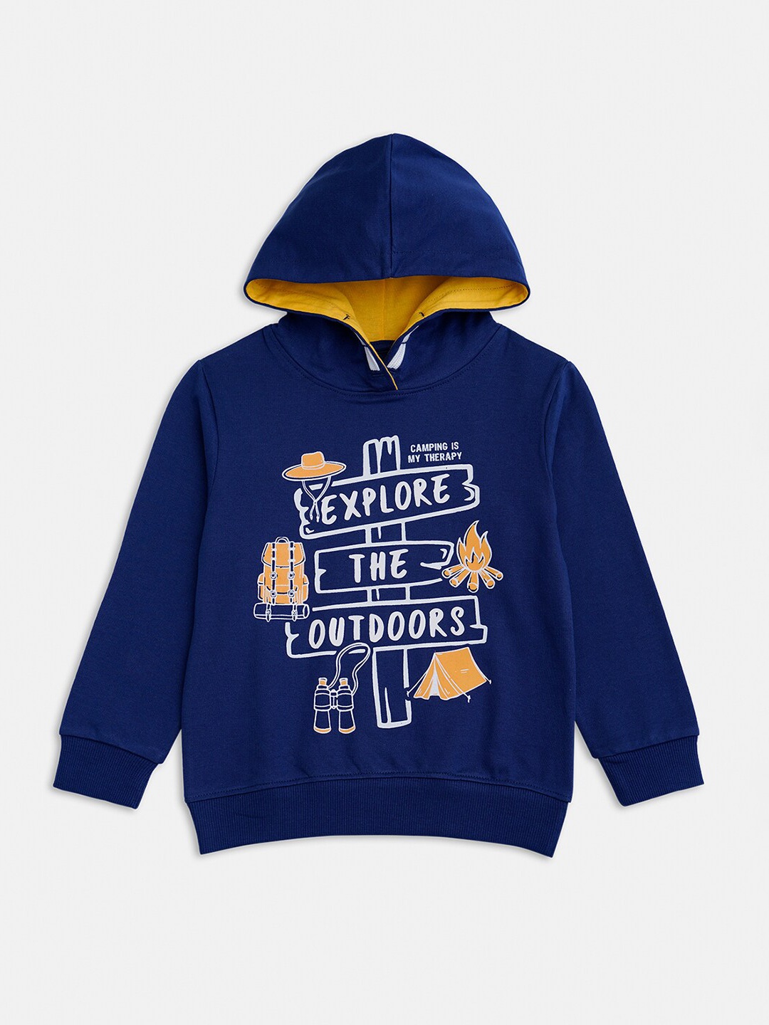 

R&B Boys Navy Blue Printed Hooded Sweatshirt