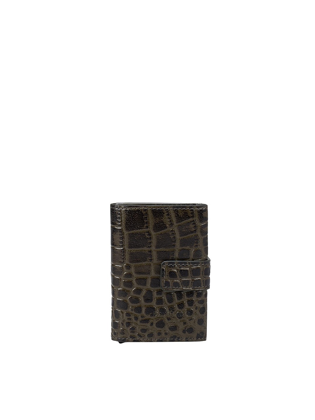

Da Milano Men Green & Black Textured Leather Card Holder