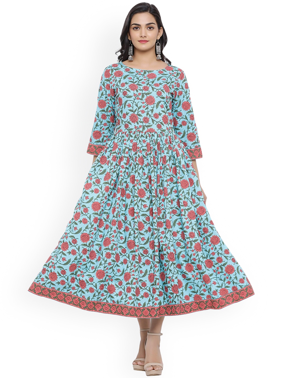 

mirari Women Blue & faded rose Floral Printed Floral Handloom Anarkali Kurta