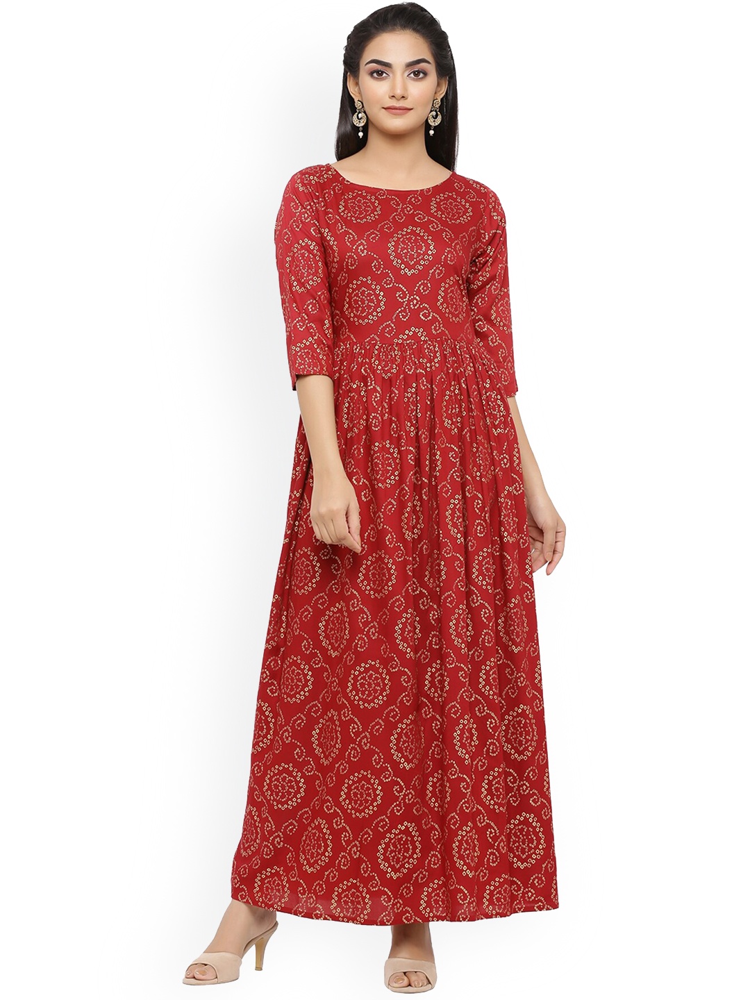 

mirari Women Red Ethnic Motifs Printed Floral Handloom Anarkali Kurta