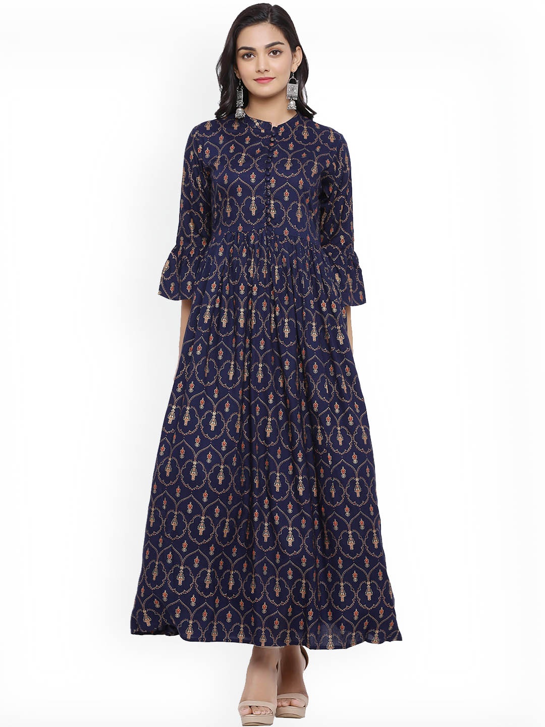 

mirari Women Blue Printed Flared Sleeves Floral Handloom Anarkali Kurta