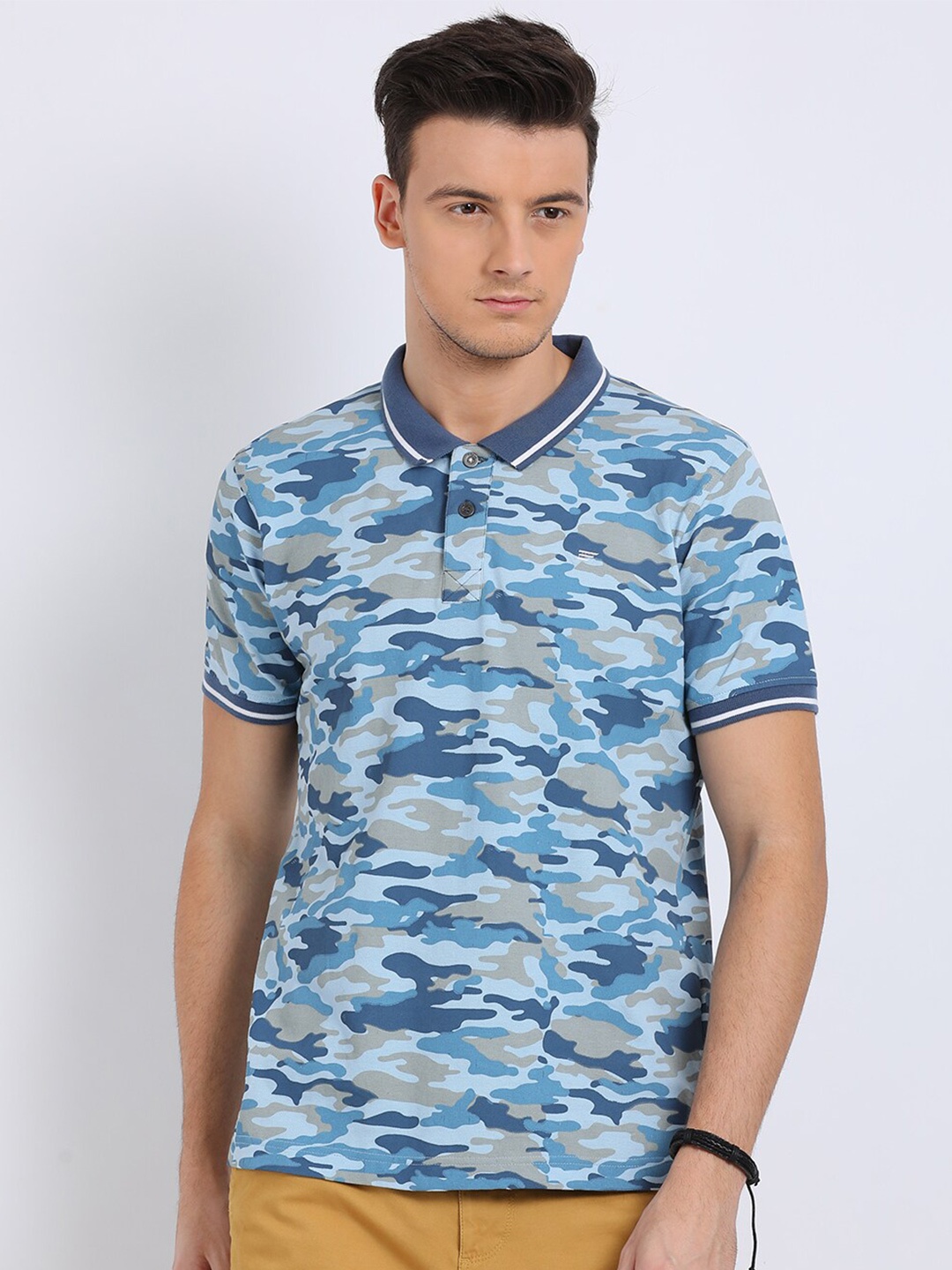 

t-base Men high rise Printed Polo Collar T-shirt, Na