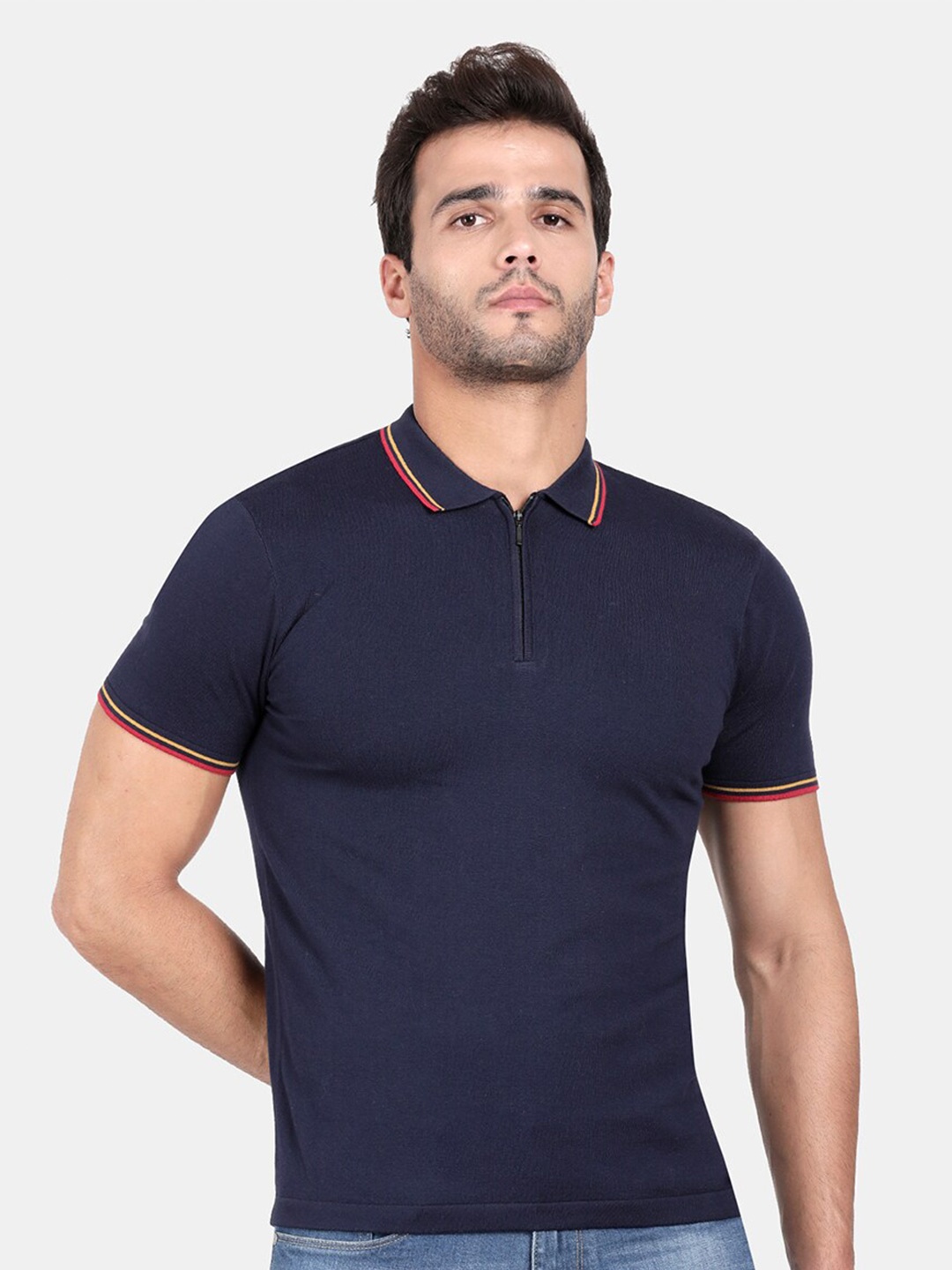 

t-base Men Blue Henley Neck T-shirt