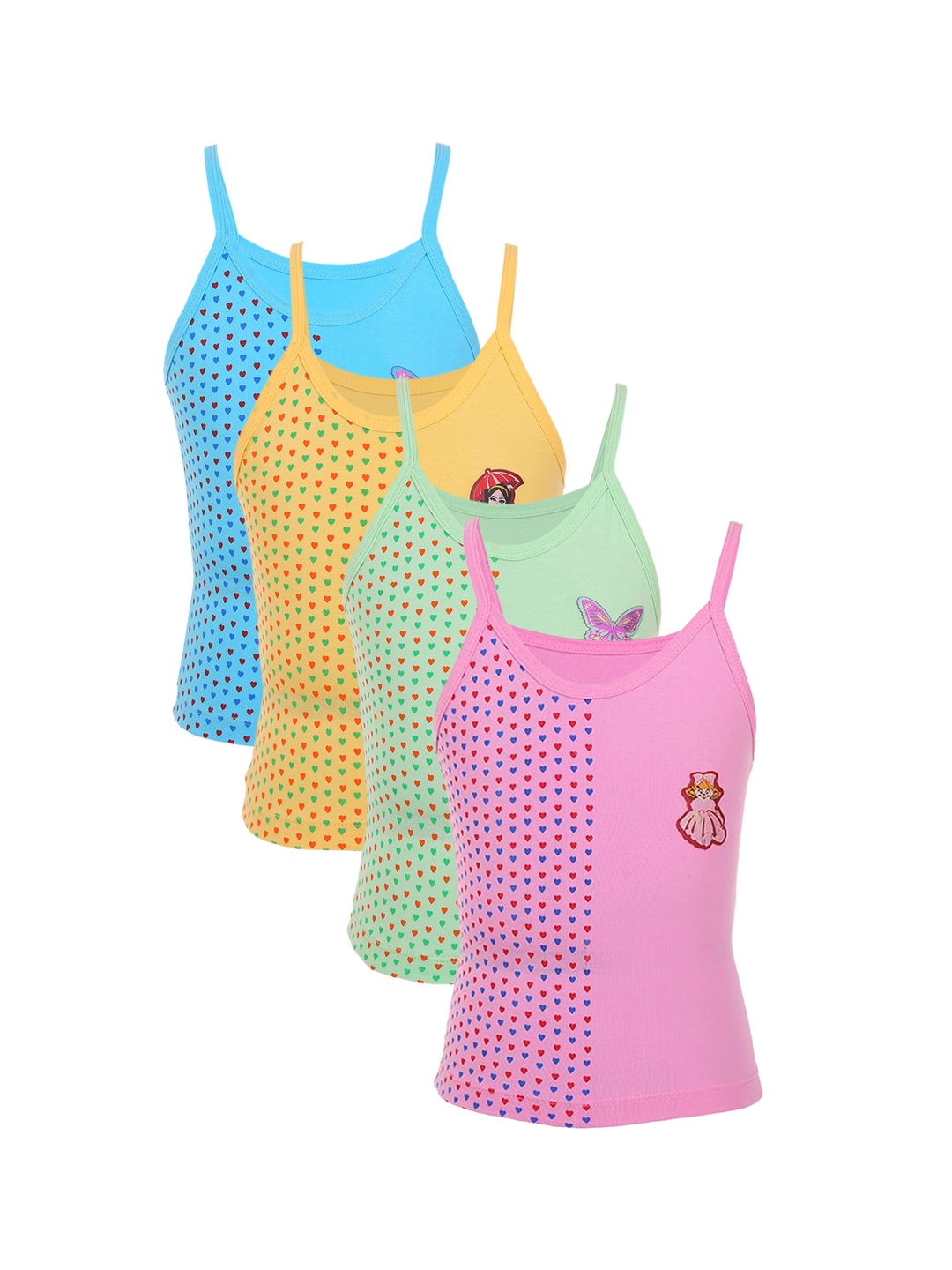 

SMARTERKIDS Girls Set Of 4 Printed Pure Cotton Camisoles, Pink