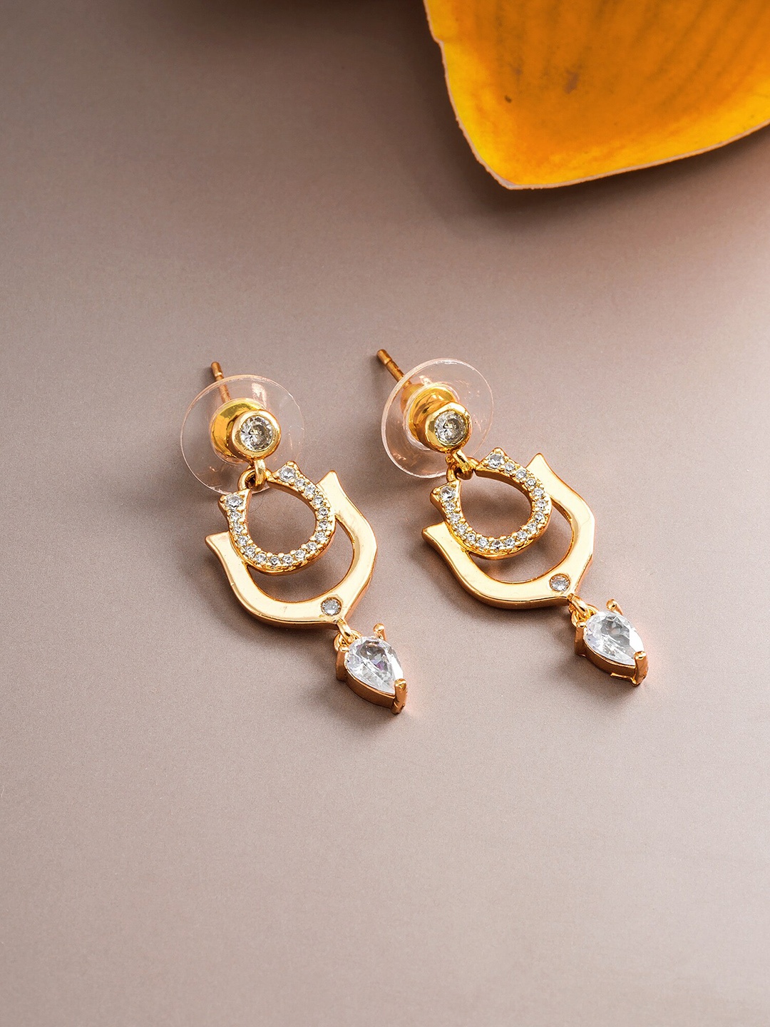 aadita Gold-Toned Geometric Drop Earrings