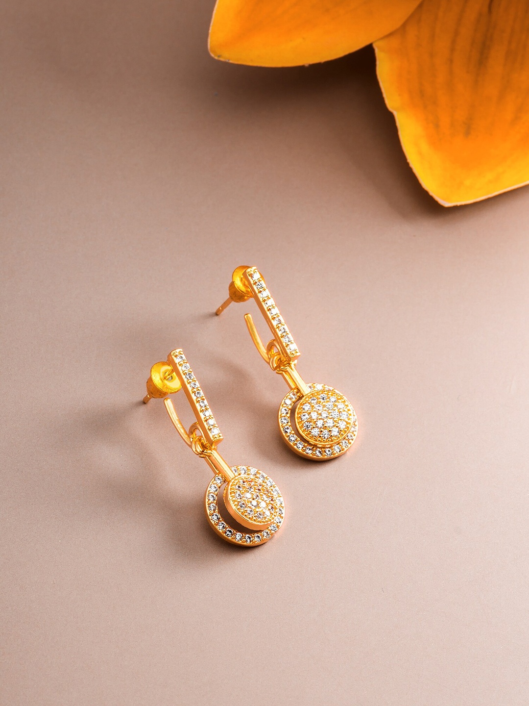 aadita Gold-Toned Geometric Drop Earrings