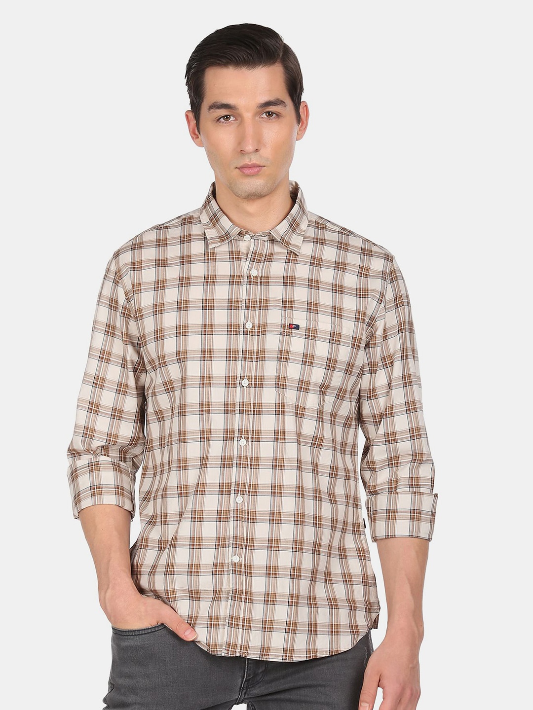 

AD By Arvind Men Beige Checked Casual Shirt