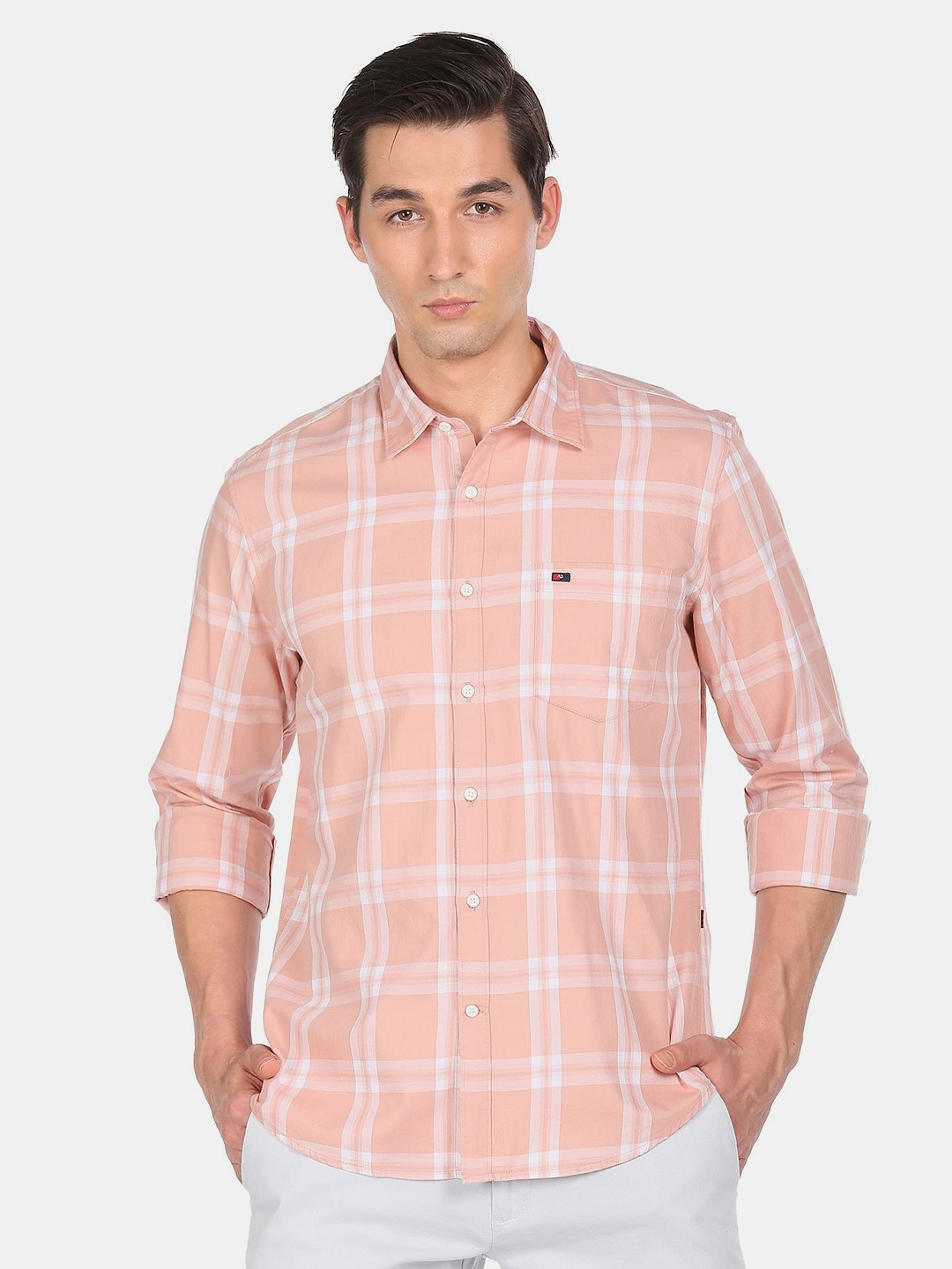 

AD By Arvind Men Pink Checked Casual Shirt