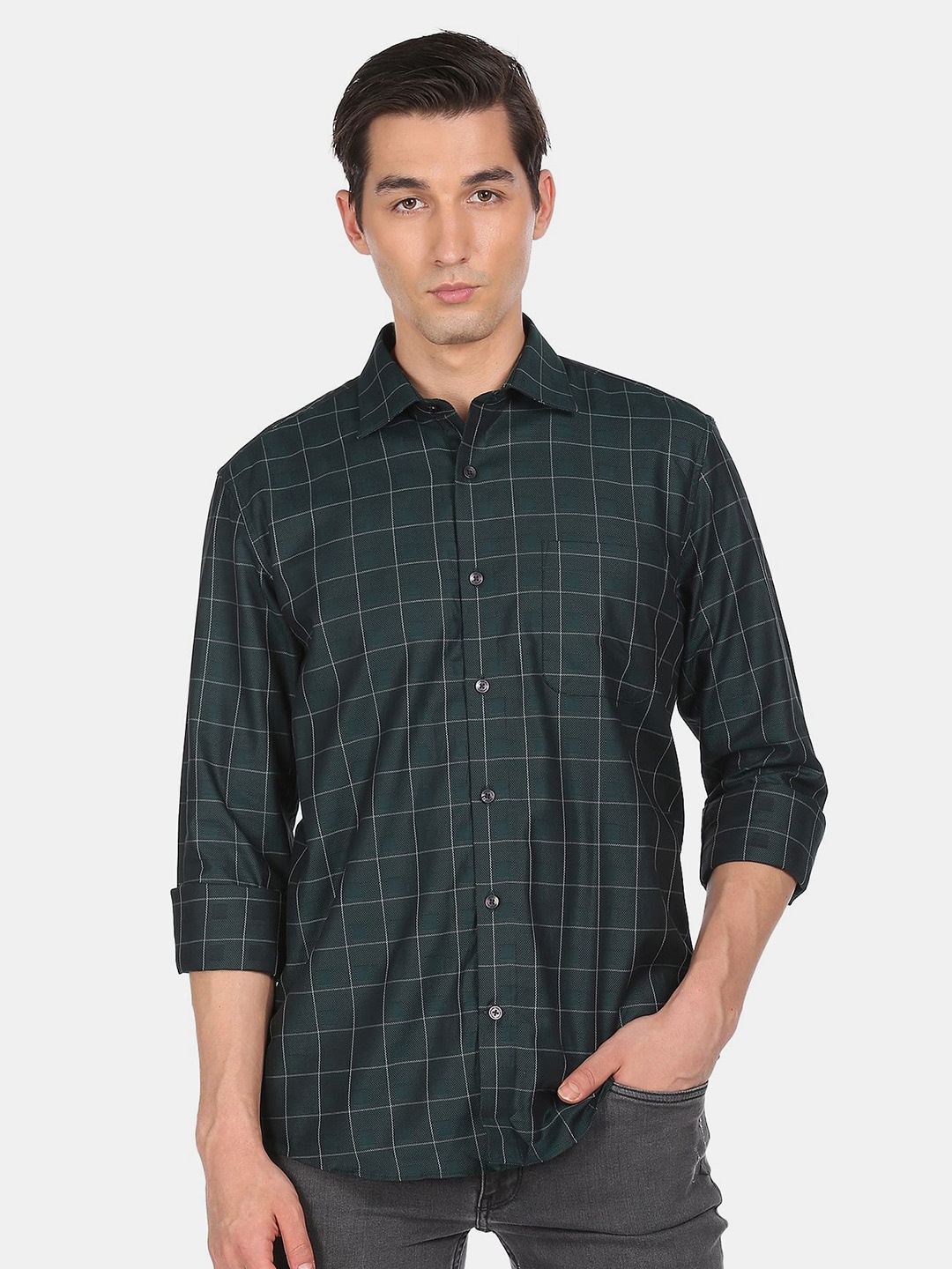 

AD By Arvind Men Green Checked Casual Shirt