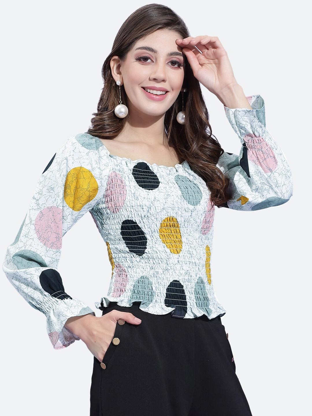 

Selvia White Floral Print Crepe Top