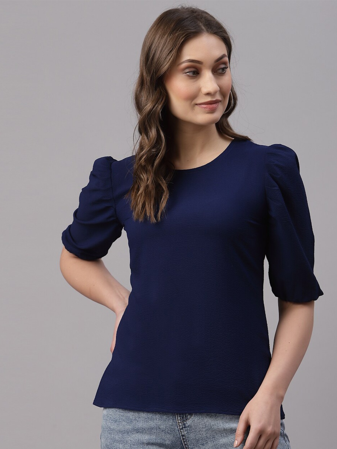 

Selvia Navy Blue Crepe Top