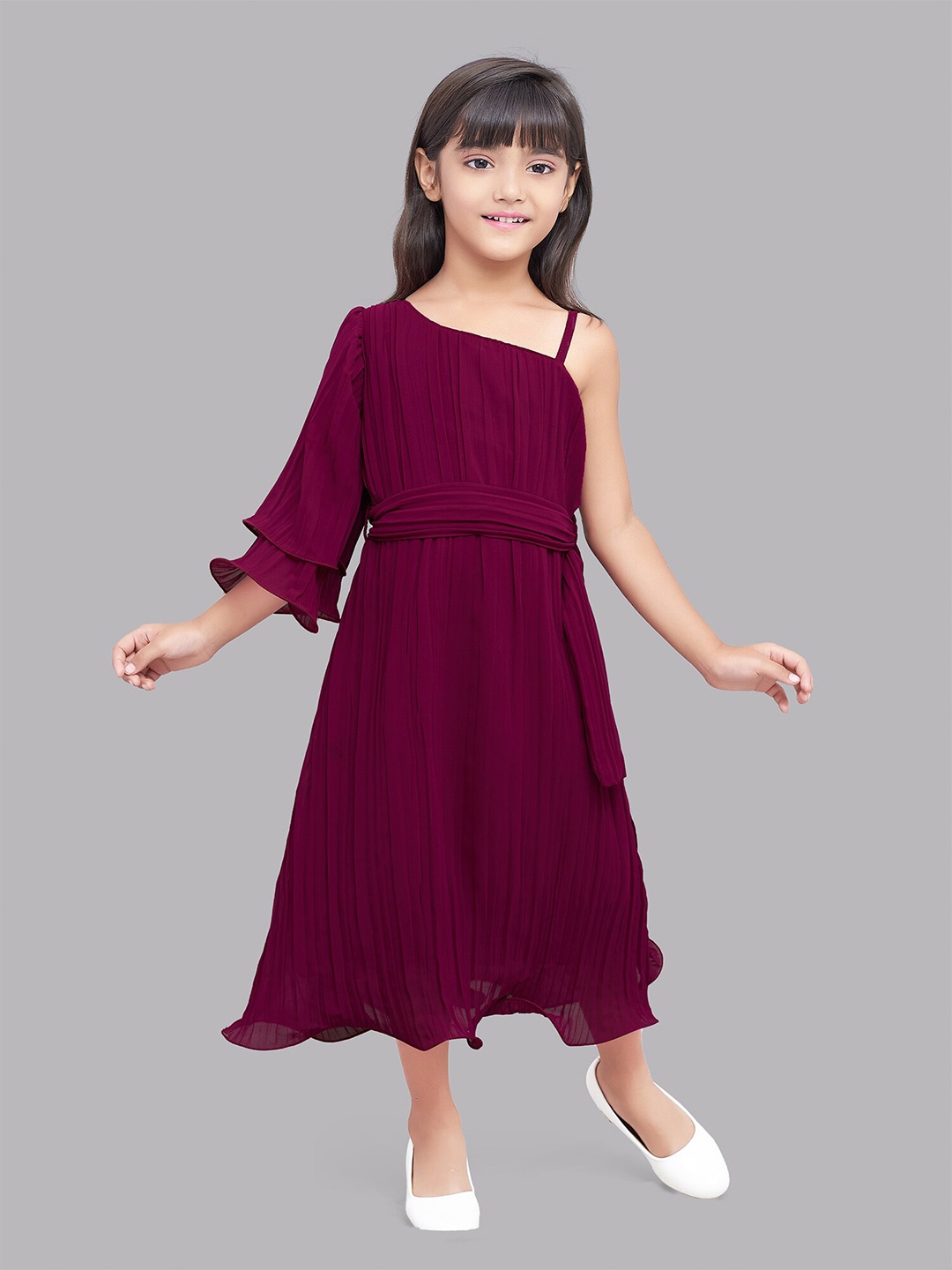 

Pink Chick Burgundy Georgette A-Line Midi Dress