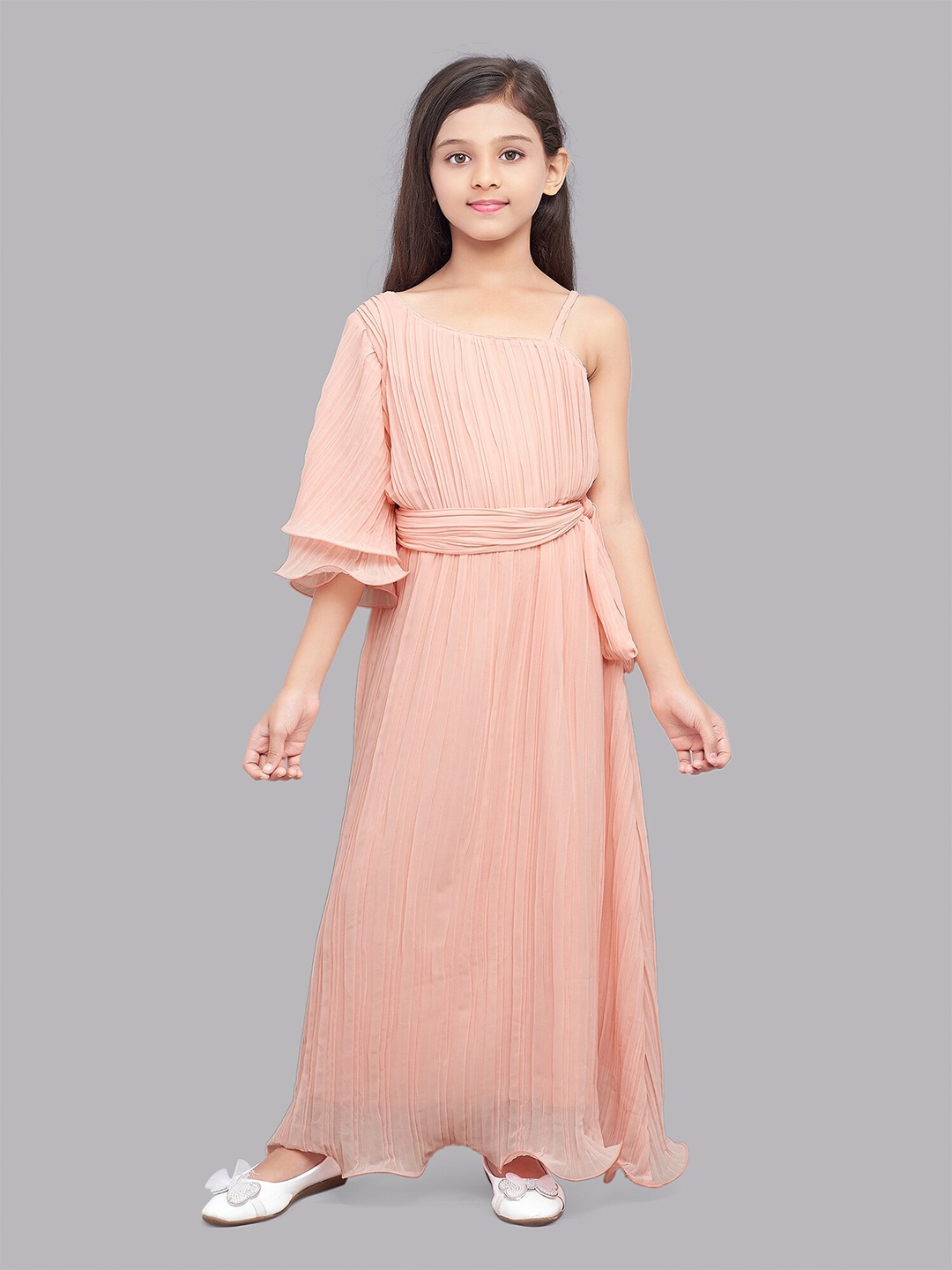 

Pink Chick Peach-Coloured Georgette Maxi Dress