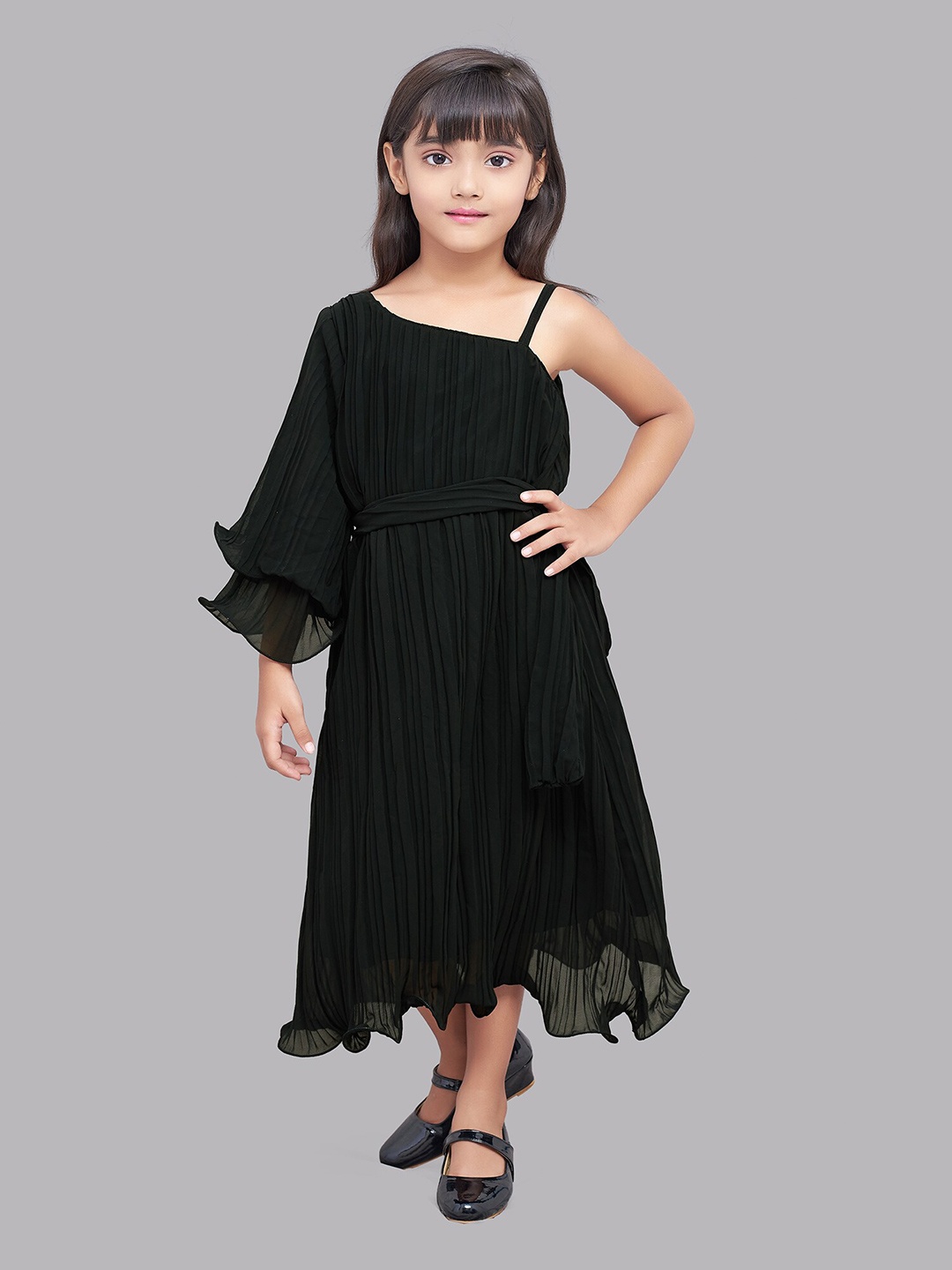 

Pink Chick Black Striped Georgette A-Line Dress