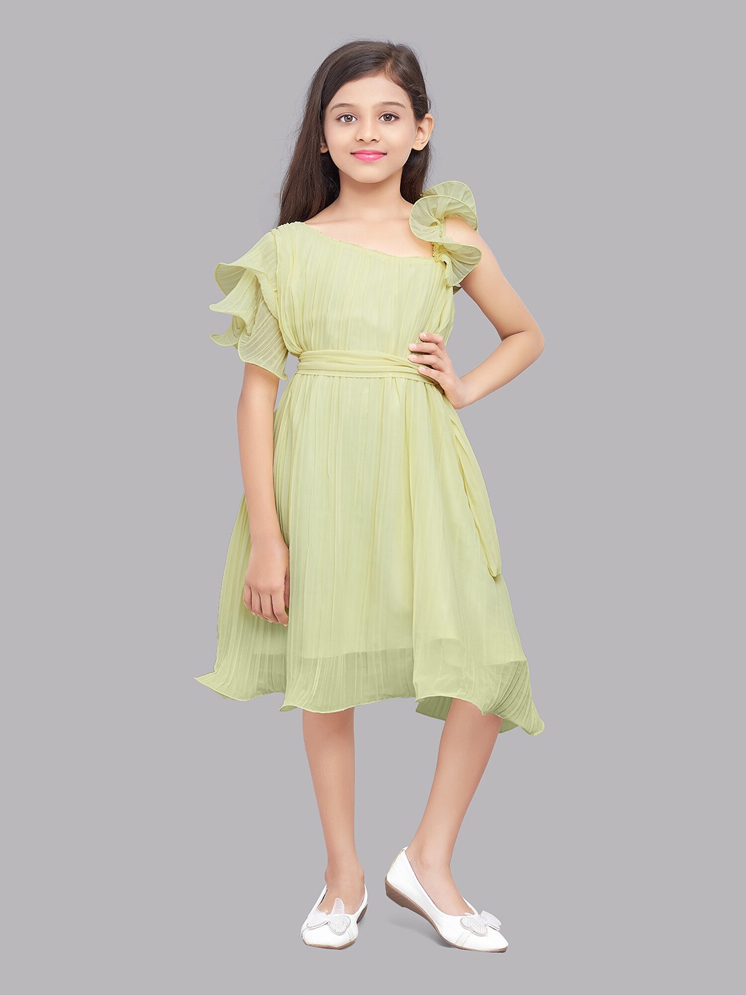 

Pink Chick Yellow Striped Georgette Dress