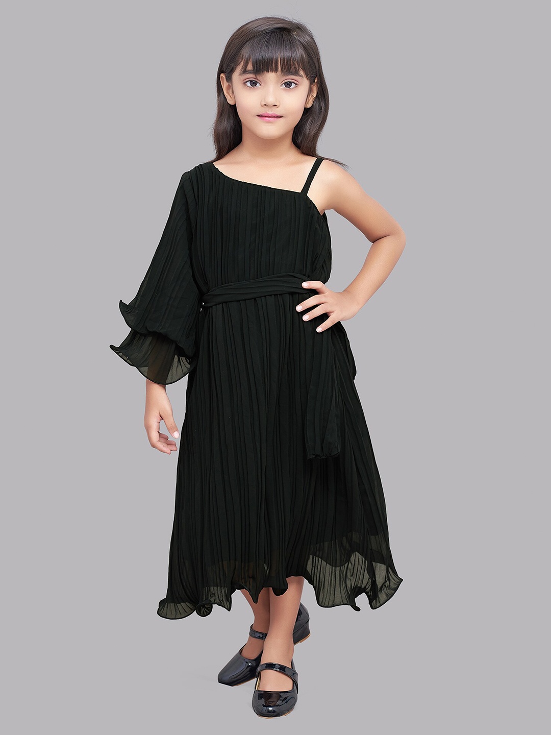

Pink Chick Black Striped Georgette A-Line Dress