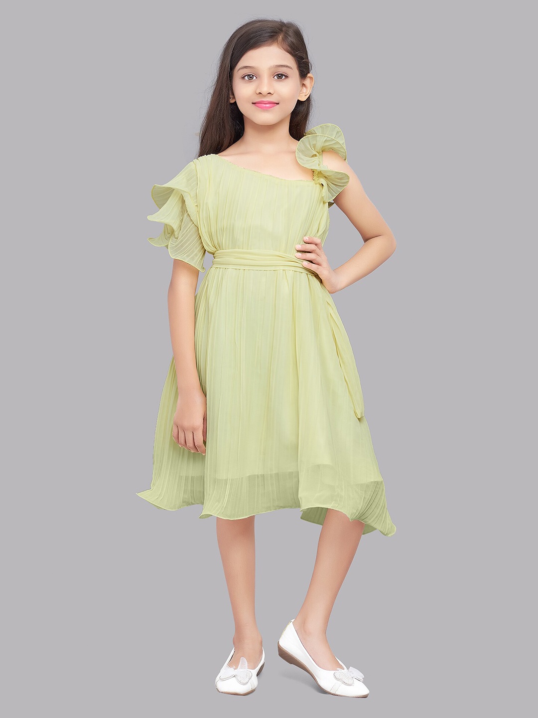 

Pink Chick Yellow Striped Georgette Dress