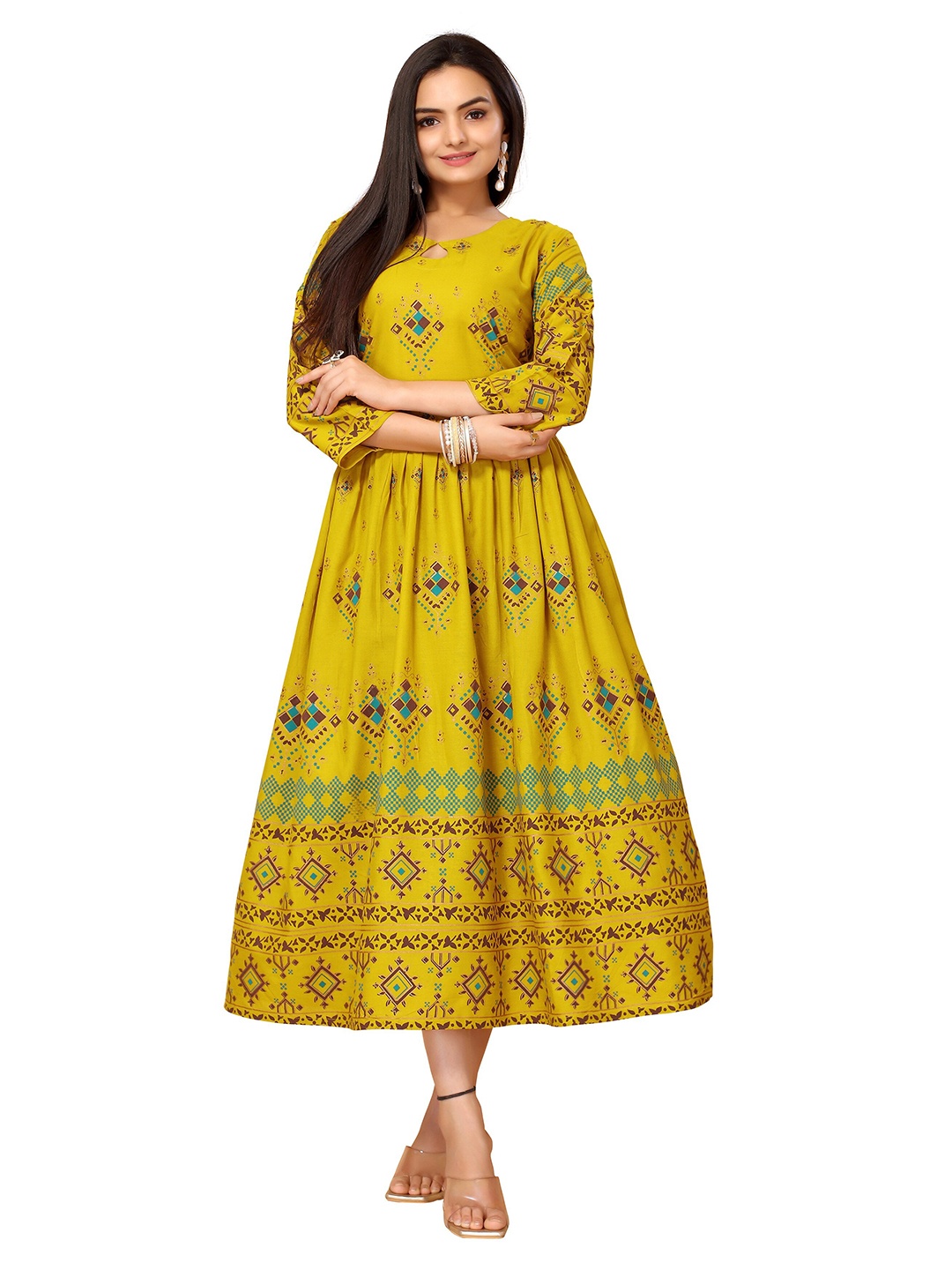 

Nimayaa Mustard Yellow Ethnic Motifs Ethnic Midi Dress