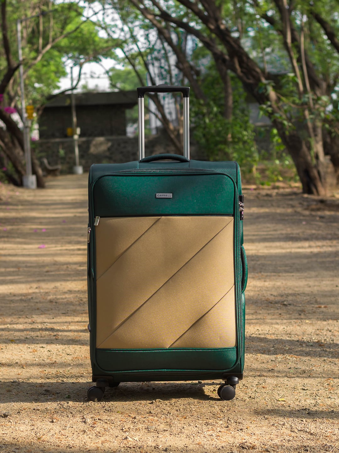 

CARRIALL Green & Beige Solid Medium-Sized Check-in Trolley Suitcase