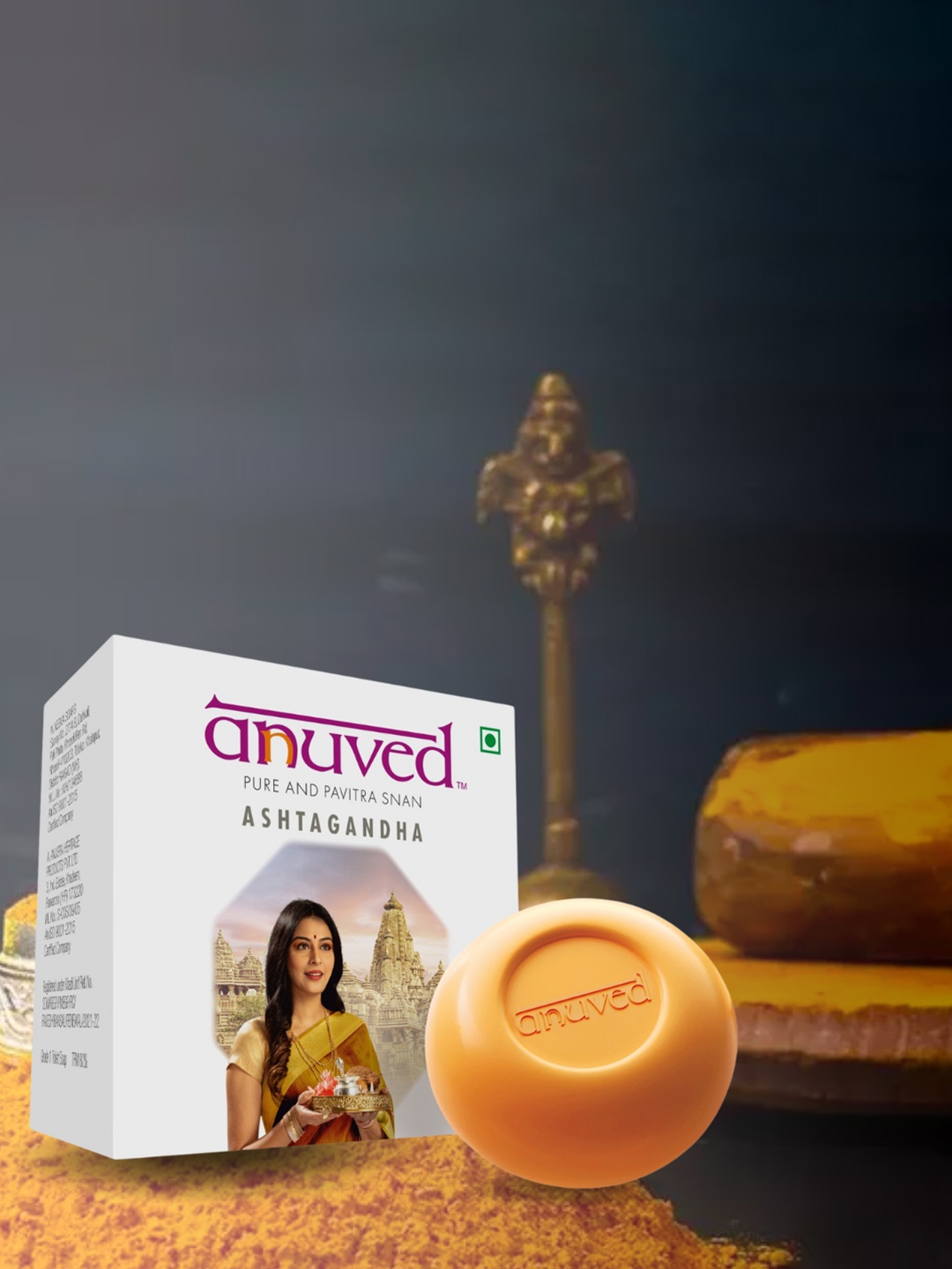 

Anuved Ashtgandha Herbal Soap with Chandan & Kesar - 125 ml, Orange