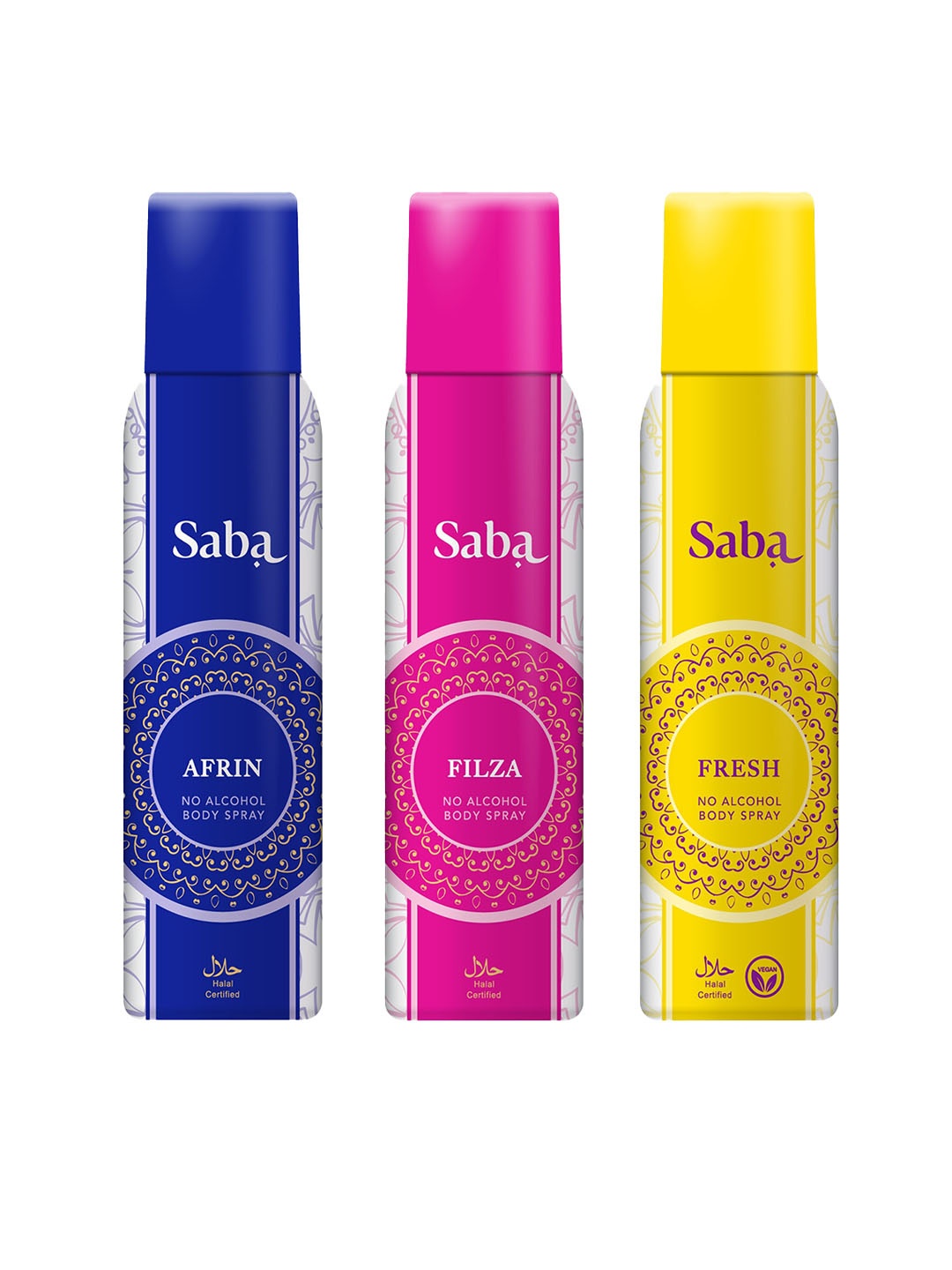 

Saba Women Set of Afrin + Filza + Fresh No Alcohol Body Spray - 150 ml Each, Blue