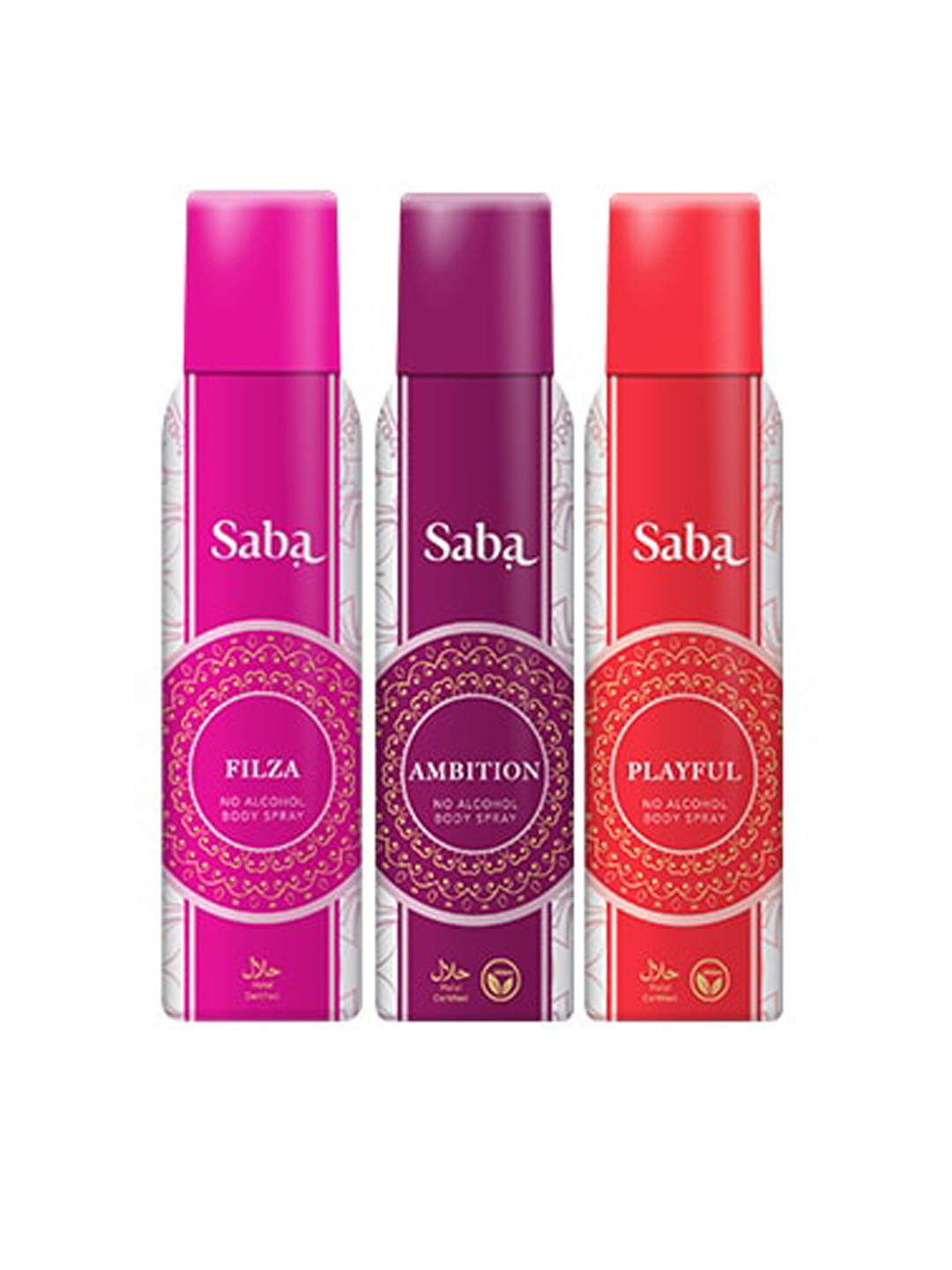 

Saba Women Set of 3 Vegan Deodorant Body Spray - Ambition + Playful + Filza - 150 ml Each, Pink