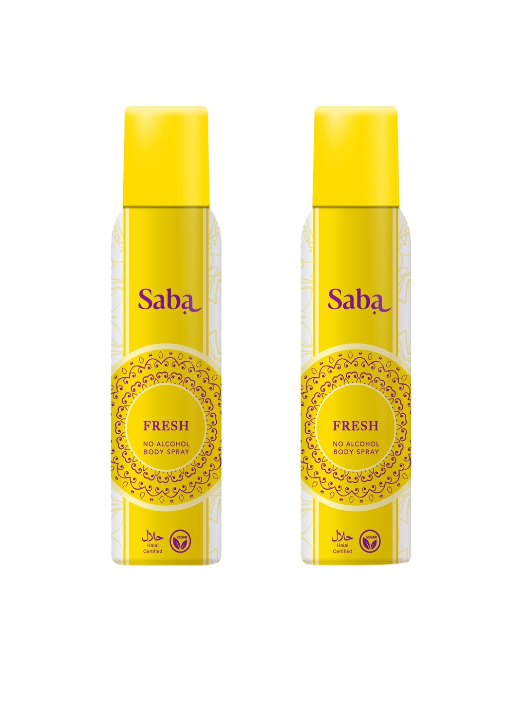 

Saba Women Set of 2 Vegan Fresh No Alcohol Deodorant Body Spray - 150 ml Each, Yellow